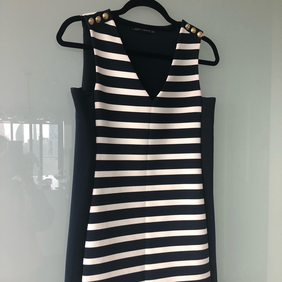 ZARA Mini Navy/White Striped Dress Size XS - Picture 2 of 4
